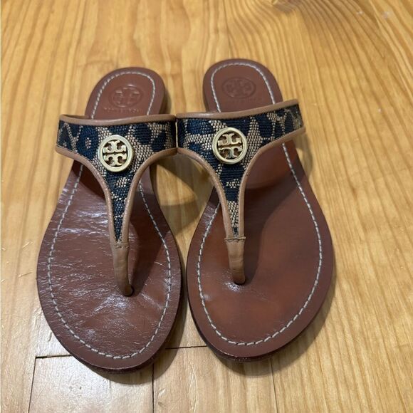 Tory Burch Cameron Thong Wedge Sandals Snakeskin-Embossed Women's Size US 5.5M - Picture 2 of 12